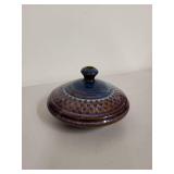 Handcrafted Blue and Brown Glazed Pottery Vase, 5 Inch Diameter