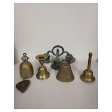 Collection of 5 Vintage Brass and Bronze Bells with Ornamental Designs