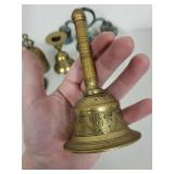 Collection of 5 Vintage Brass and Bronze Bells with Ornamental Designs