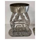Set of 2 Metal Geometric Candle Holders with 2 Pillar Candles