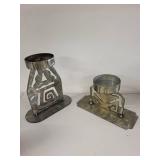 Set of 2 Metal Geometric Candle Holders with 2 Pillar Candles