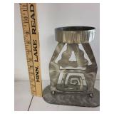 Set of 2 Metal Geometric Candle Holders with 2 Pillar Candles