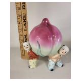 Vintage Chinese Porcelain Figure with Children Holding Peach
