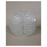Striped Art Glass Vase with White Swirl Design