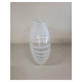 Striped Art Glass Vase with White Swirl Design
