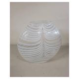 Striped Art Glass Vase with White Swirl Design