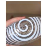 Striped Art Glass Vase with White Swirl Design