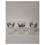 Set of 3 Vintage Stemmed Glasses with Folk Art Motif