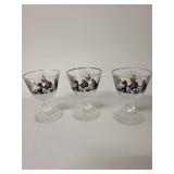 Set of 3 Vintage Stemmed Glasses with Folk Art Motif