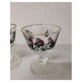 Set of 3 Vintage Stemmed Glasses with Folk Art Motif