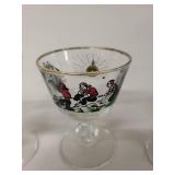 Set of 3 Vintage Stemmed Glasses with Folk Art Motif