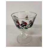 Set of 3 Vintage Stemmed Glasses with Folk Art Motif
