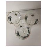 Set of 3 Vintage Stemmed Glasses with Folk Art Motif