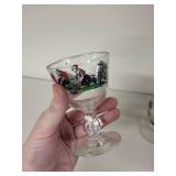 Set of 3 Vintage Stemmed Glasses with Folk Art Motif