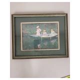Framed Print of Women in Rowboat Impressionist Style 13x11 Inches