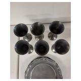 Set of 6 Vintage Pewter Goblets and 6 Scalloped Plates