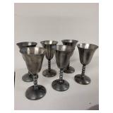 Set of 6 Vintage Pewter Goblets and 6 Scalloped Plates