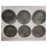 Set of 6 Vintage Pewter Goblets and 6 Scalloped Plates