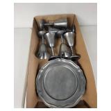 Set of 6 Vintage Pewter Goblets and 6 Scalloped Plates