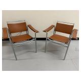 Pair of Mid-Century Modern Chrome and Leather Arm Chairs