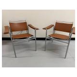 Pair of Mid-Century Modern Chrome and Leather Arm Chairs