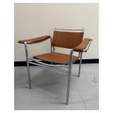 Pair of Mid-Century Modern Chrome and Leather Arm Chairs