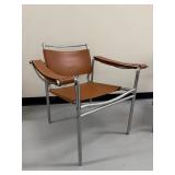 Pair of Mid-Century Modern Chrome and Leather Arm Chairs