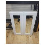 White Double Door Bathroom Cabinet with Mirrored Panels, 24x30 Inches