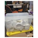 Collection of PVC Plumbing Fittings in Storage Tote