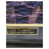 Split Rock Lighthouse Framed Print with Fireworks 43x20