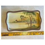 Hand Painted Nippon Porcelain Tray with Landscape Design