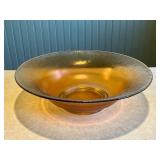 Vintage Amber Crackle Glass Bowl 13-Inch Wide