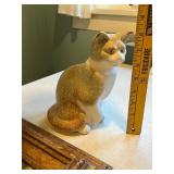 Framed Cat Artwork and Ceramic Cat Figurine Set
