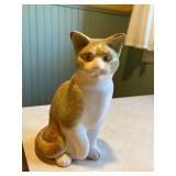 Framed Cat Artwork and Ceramic Cat Figurine Set