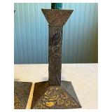 Pair of Decorative Metal Candlesticks with Green Candles