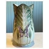 Andrea by Sadek Art Nouveau Style Butterfly and Leaf Porcelain Vase