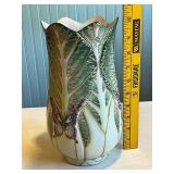 Andrea by Sadek Art Nouveau Style Butterfly and Leaf Porcelain Vase