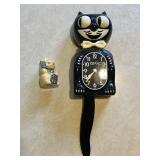Kit Cat Klock Black Wall Clock and Maneki Neko Cat Figurine Set