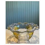 Vintage Pressed Glass Bowl with Blue and Yellow Floral Design