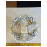 Vintage Pressed Glass Bowl with Blue and Yellow Floral Design