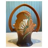 Roseville Pottery USA 392-10 Shell Shaped Basket Vase with Floral Design
