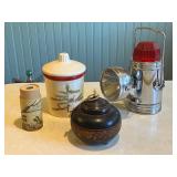 Vintage Estate Lot with Hallmark Candle, Metal Lantern, Carved Lidded Box, and Illustrated Tube