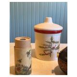 Vintage Estate Lot with Hallmark Candle, Metal Lantern, Carved Lidded Box, and Illustrated Tube