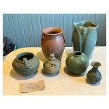 Set of 6 Studio and Art Pottery Vases and Jars - Frog, Dragonfly, Floral Designs