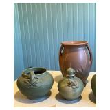 Set of 6 Studio and Art Pottery Vases and Jars - Frog, Dragonfly, Floral Designs