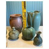 Set of 6 Studio and Art Pottery Vases and Jars - Frog, Dragonfly, Floral Designs