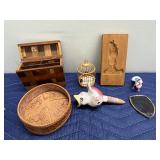 Eclectic Vintage Collectibles Lot with Figurines, Boxes, and Razor Blades