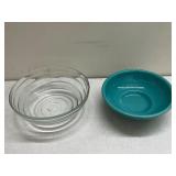 Set of 2 Mixing Bowls - Glass and Blue Ceramic