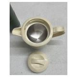 Set of 3 Travel Mugs and 1 Cream-Colored Teapot