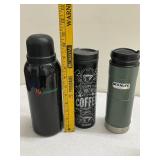 Set of 3 Travel Mugs and 1 Cream-Colored Teapot